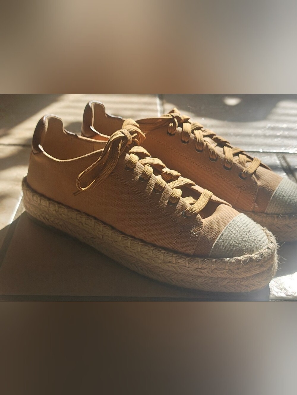 Linea Paolo Silva Tan/Cognac Espadrille Lace-Up Sneakers Women's Size 6.5